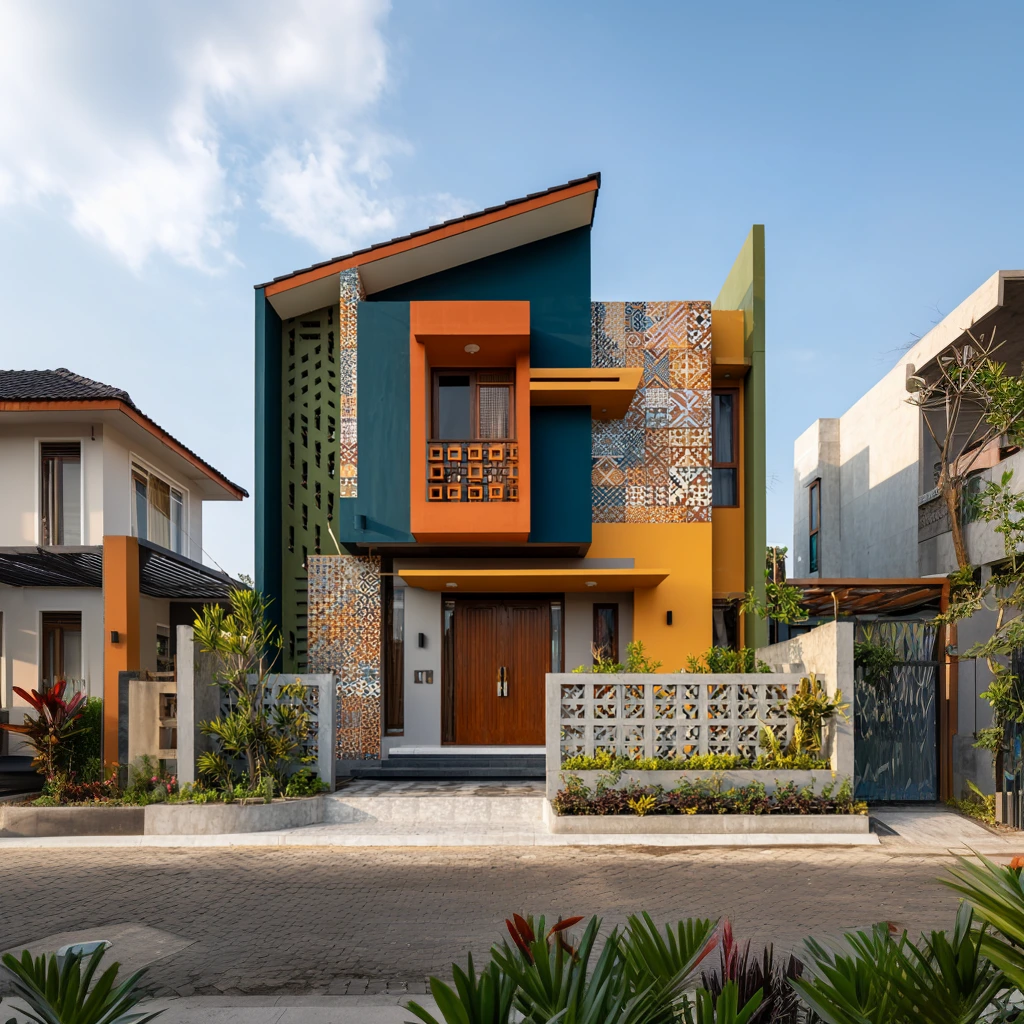 Fasad Rumah Modern Klasik: Harmoni Warna dan Mozaik Keramik yang Artistik