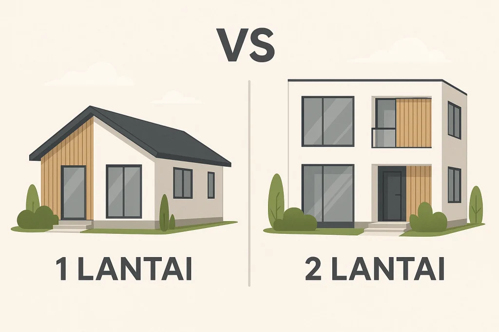 Infografis perbandingan rumah minimalis 1 lantai dan 2 lantai