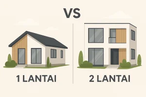 Infografis perbandingan rumah minimalis 1 lantai dan 2 lantai