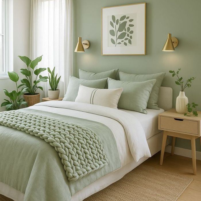 desain kamar tidur dengan warna hijau sage