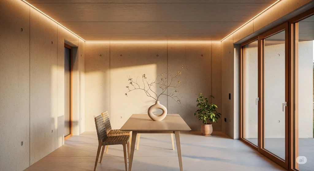 Dinding atau lantai beton hemat energi, minimalis dan elegan, interior modern