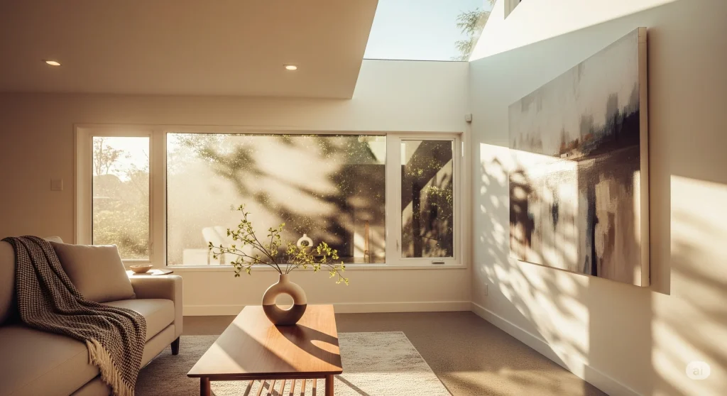 Jendela besar atau skylight memaksimalkan cahaya alami di interior rumah