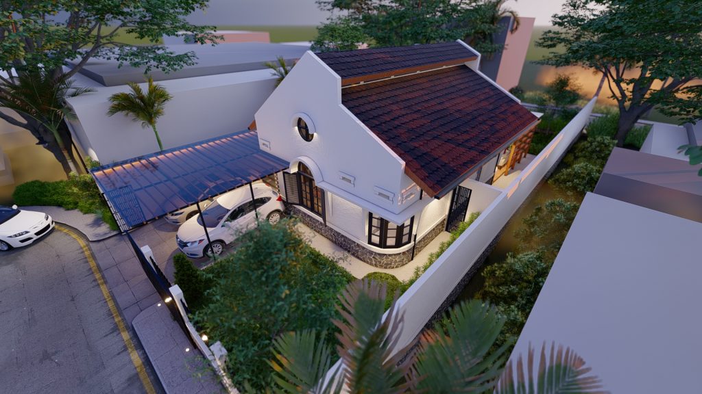 Desain Rumah Elegan YNT House: Harmoni Fasad Putih, Halaman Luas, dan Pencahayaan