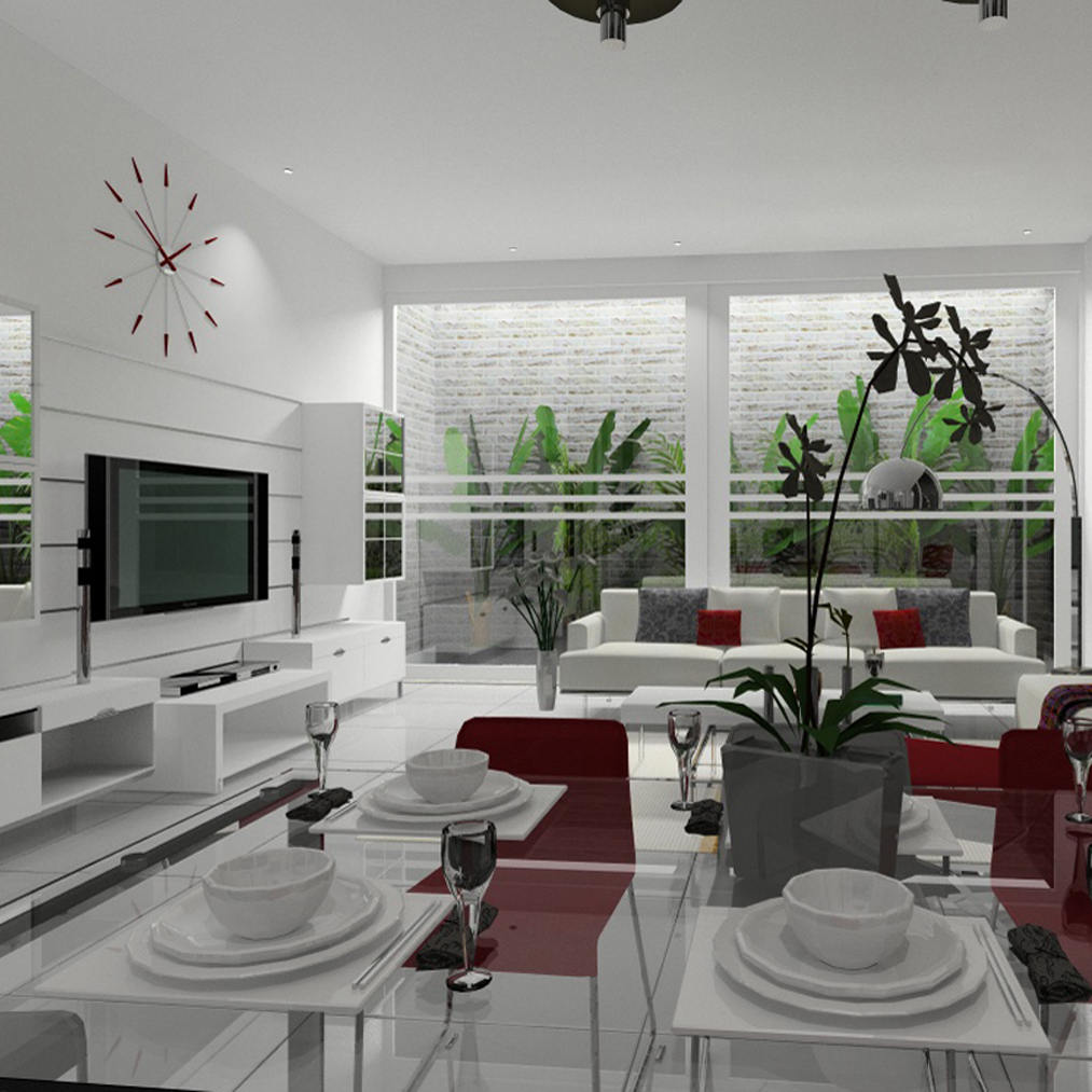 desain interior ruang tamu dengan nuansa serba putih