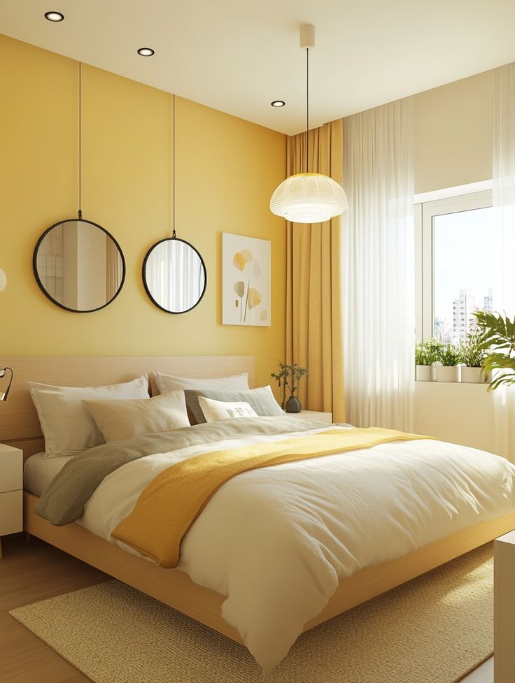 kamar tidur kuning pastel ceria