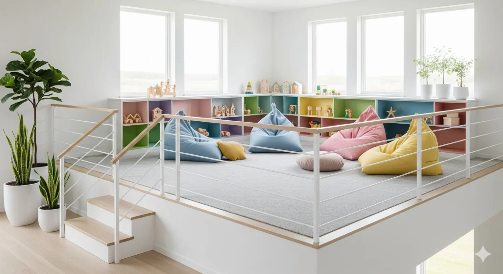 desain mezzanine area bermain anak minimalis modern