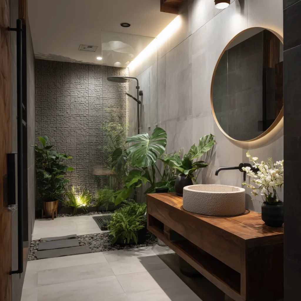 Desain Kamar Mandi dengan Taman Mini