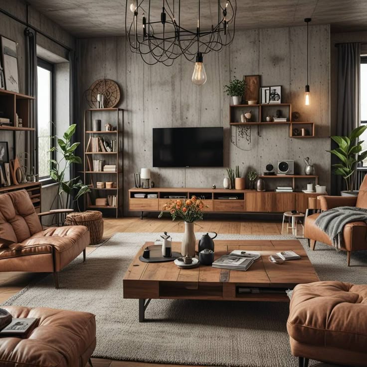 desain interior ruang tamu rustic