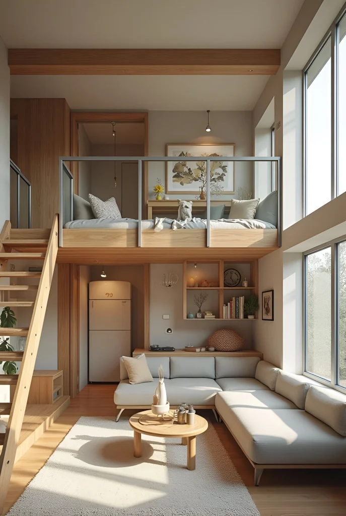 konsep mezzanine dengan railing kaca modern