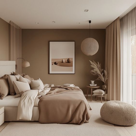 cat kamar tidur beige hangat elegan