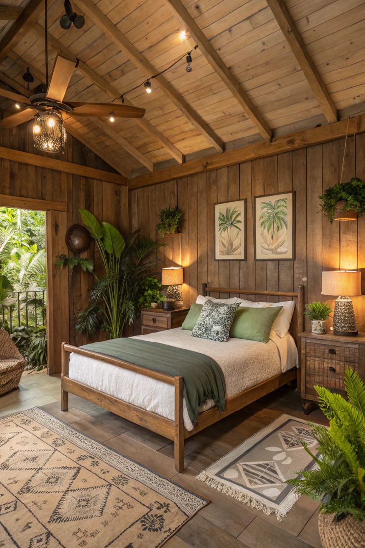 Desain Kamar Rustic dengan aksen kayu