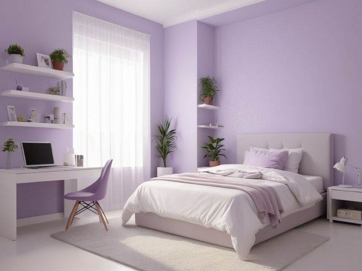 kamar tidur ungu lavender tenang