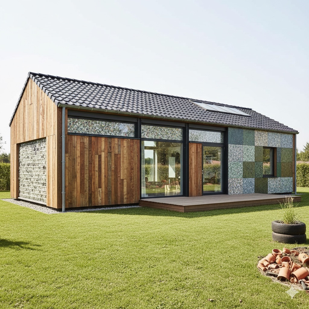 desain inspirasi rumah minimalis modern dengan menggunakan bahan daur ulang sebagai komponennya.