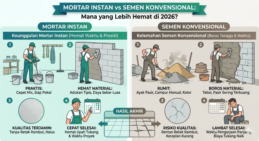 Mortar Instan vs Semen Konvensional : Mana yang Lebih Hemat untuk Renovasi di Tahun 2026?